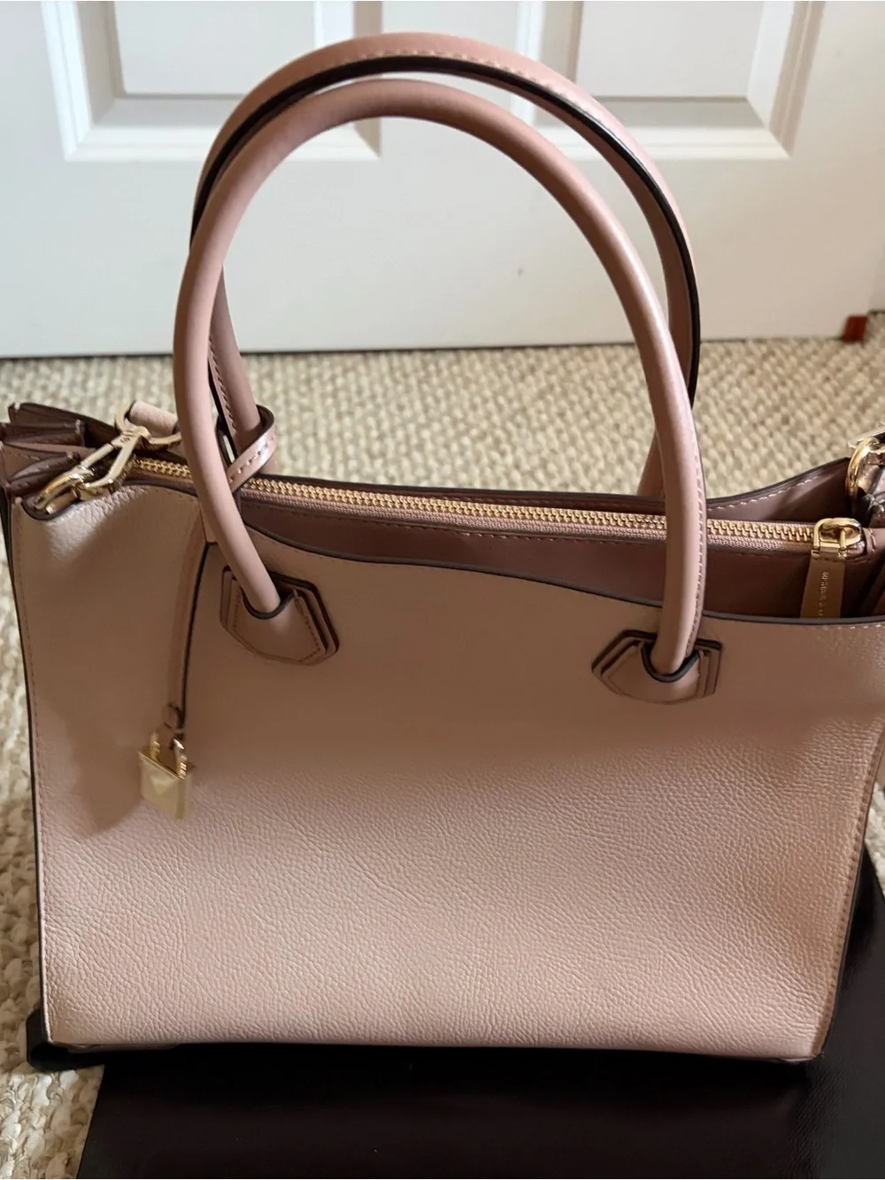 Michael Kors Blakely Pebbled Leather Satchel in Pale Pink